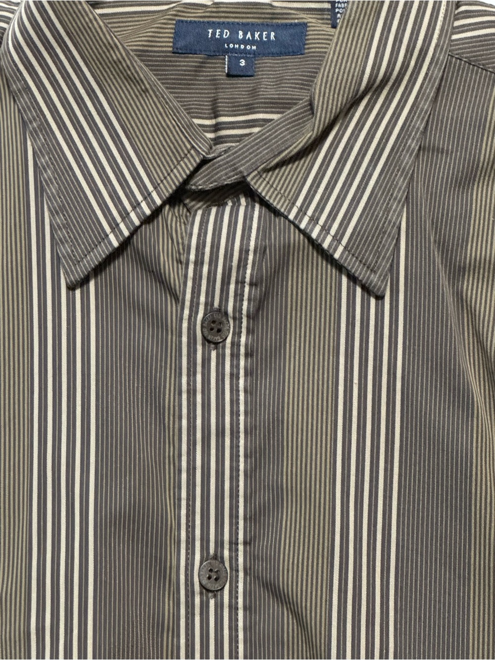 Ted Baker Men's Brown and Cream Striped Dress Shirt